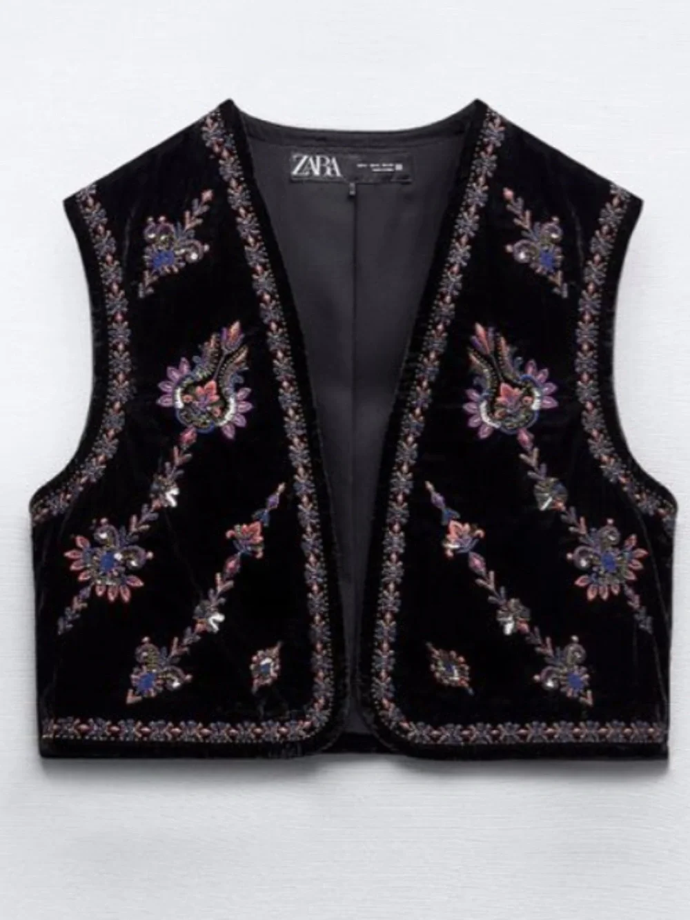 Zara small velvet embroidered vest.